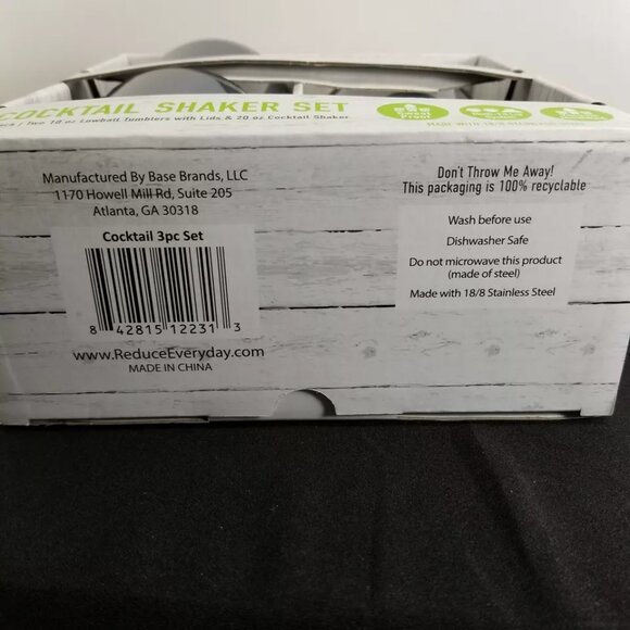 Reduce Cocktail 3-Piece Shaker Set with 10-oz. Lowball Tumblers (Slate) - NEW - Picture 7 of 7